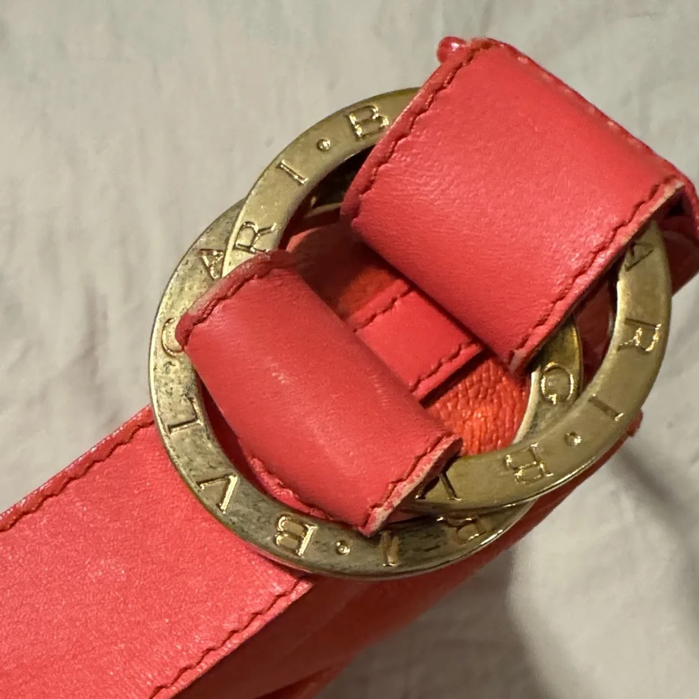 Bulgari Pebbled Leather Shoulder Bag – Coral / Poppy Red